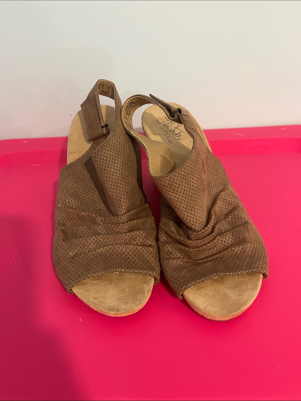 Life Stride Brown Perforated Slingback Sandals